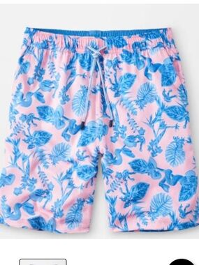 Peter Millar Men’s Seaside Snake Garden Swim Trunk Size XL Pink Blue Lined